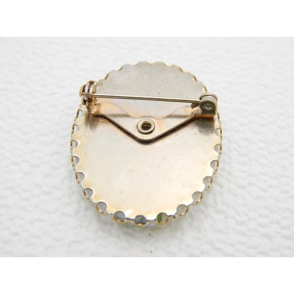 VTG Gold Tone Yellow Flower Glass Cameo Pin Brooch - Picture 3 of 3